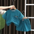 thumbnail image 2 of Jamsmile Toddler Boys Outfit Sets Summer Short Sleeve Solid Color Tshirts Tops Pocket Shorts Sets Little Boy 2 Piece Clothes , 3-4 Years, 2 of 5