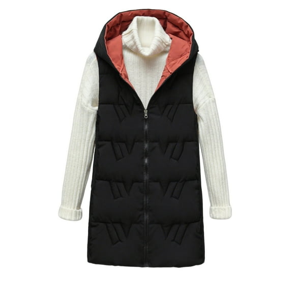 CYRBOKO Women's Quilted Puffer Vests, Full Zip Thermal Hooded Sleeveless Winter Outerwear Black Size 2XL