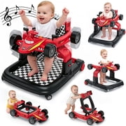 COLIKES Baby Walker Boys, 5 in 1 Walkers for Babies 6-12 Months with Wheels, Push Adjustable Infant Activity Bouncer for Girls, Red Car