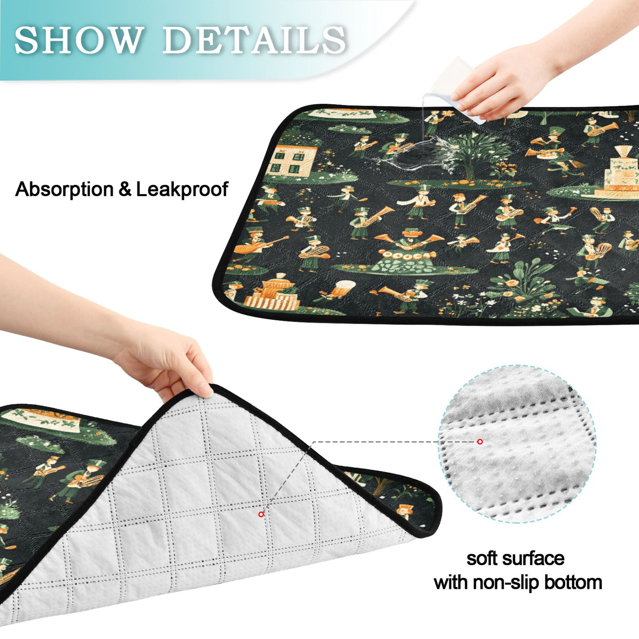 Qxltty Stpatricks Day Celebration Patterns Cat litter Pads Pet Set of 3 Diaper Mats Center Anti-leakage Layer Absorbent Soft and Comfortable