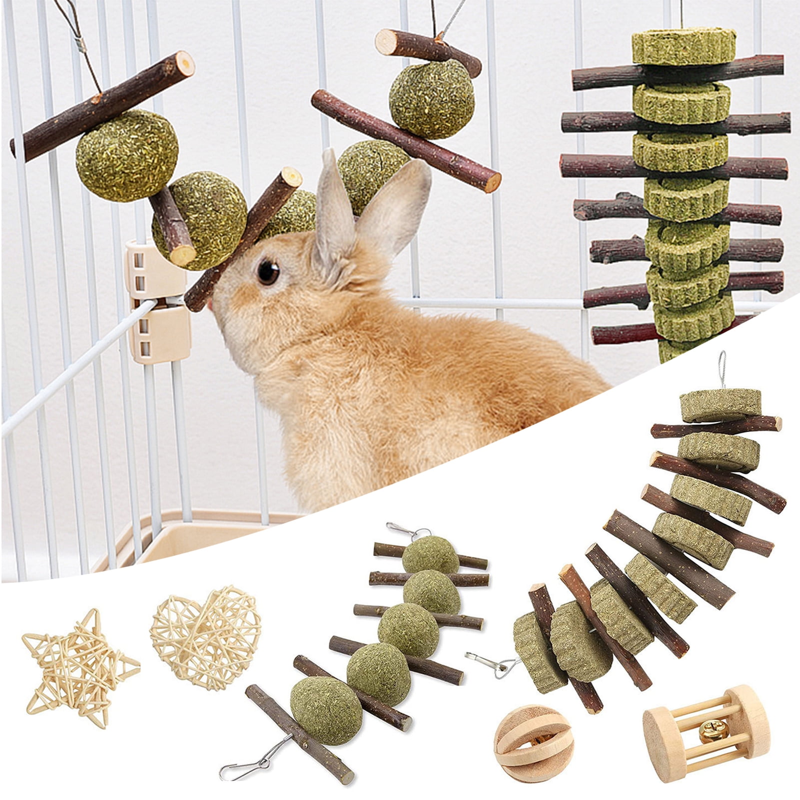DOPI 6Pcs/Set Pet Chew Toy Boredom Relieving Bite Resistant Natural Hamster Grinding Teeth Skewers Toy for Rabbit