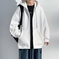 thumbnail image 2 of LpwkSSA Men's Cardigan Hooded Jacket Solid Color Quilted Zipper Long Sleeve Drawstring Windproof Outcoat with Pocket Trendy Loose Workout Coat White XXXL, 2 of 4