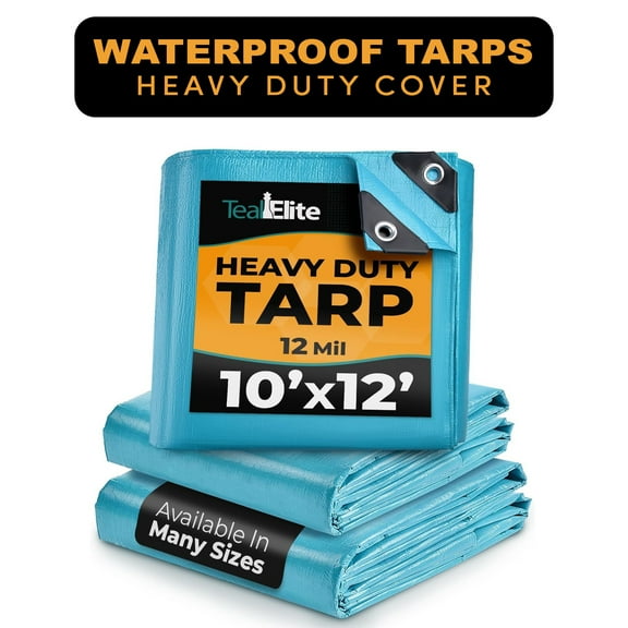Teal Elite Heavy Duty Tarp Cover, Multipurpose, Waterproof with Metal Grommets, 10' x 12'