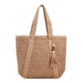 thumbnail image 1 of Bolsa de playa tejida a mano color café de gran capacidad, 1 of 10