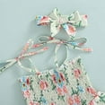 thumbnail image 4 of StylesILove Baby Toddler Girls Floral Print Smocked Tiered Sleeveless Dress & Headband 2pcs Summer Ruffle Sundress Outfit (Green, 12-18 Months), 4 of 7