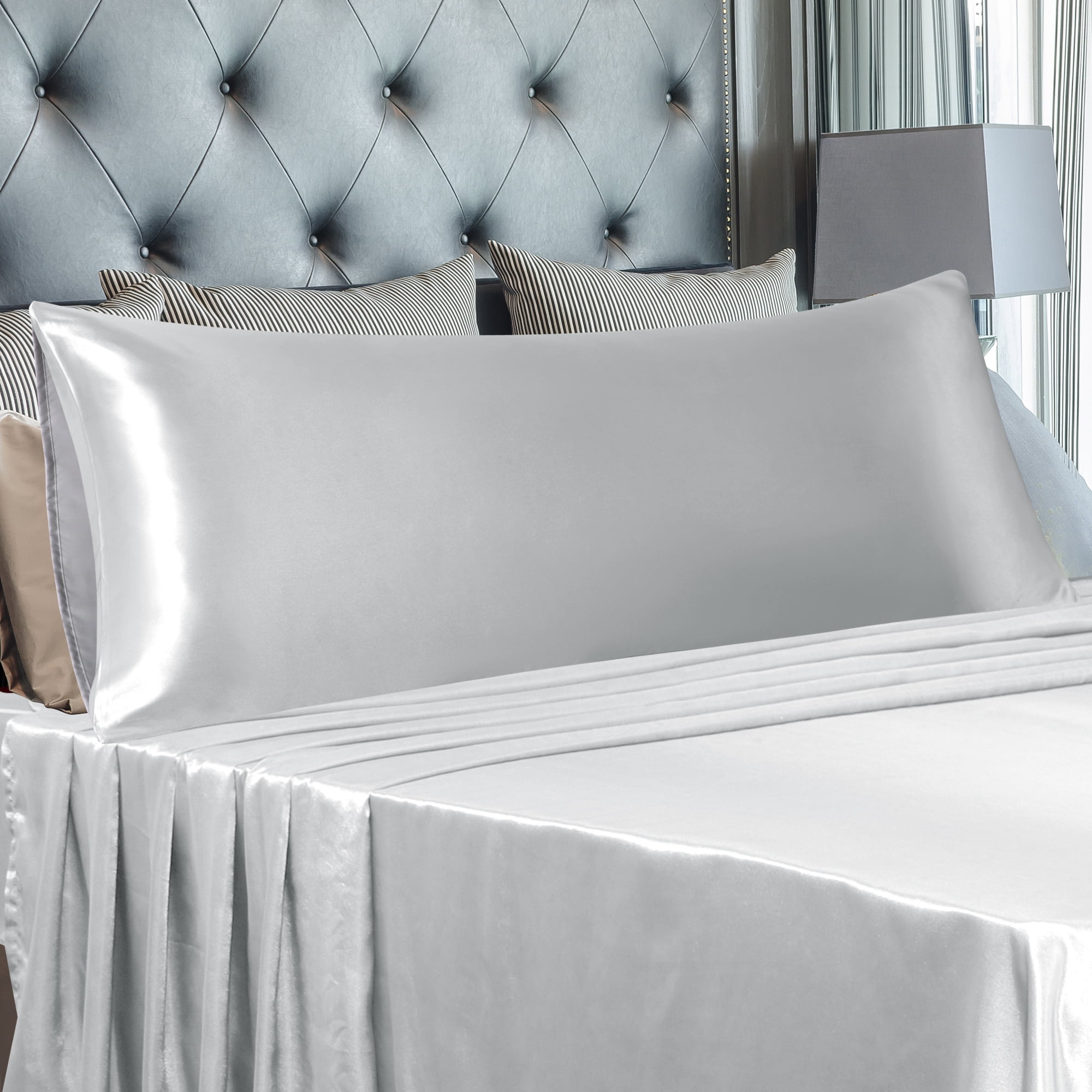 Unique Bargains Satin Envelope Closure Body Pillowcases Silver 20"x72" 1 PC