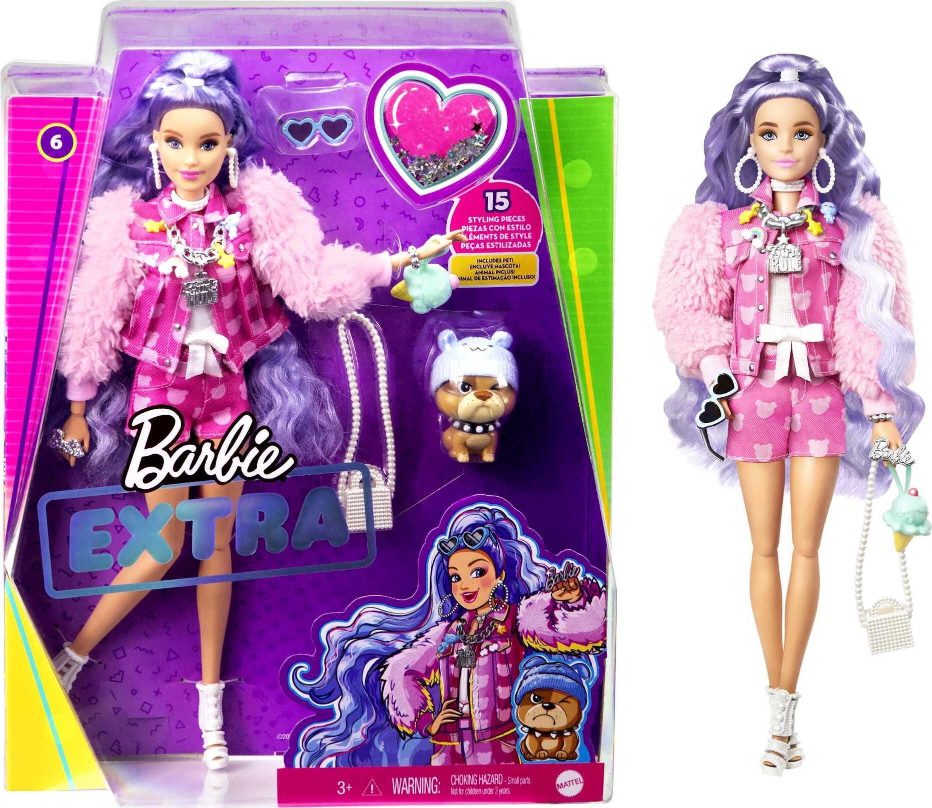 Barbie Extra Doll 6 In Teddy Bear Jacket and Shorts with Pet Walmart