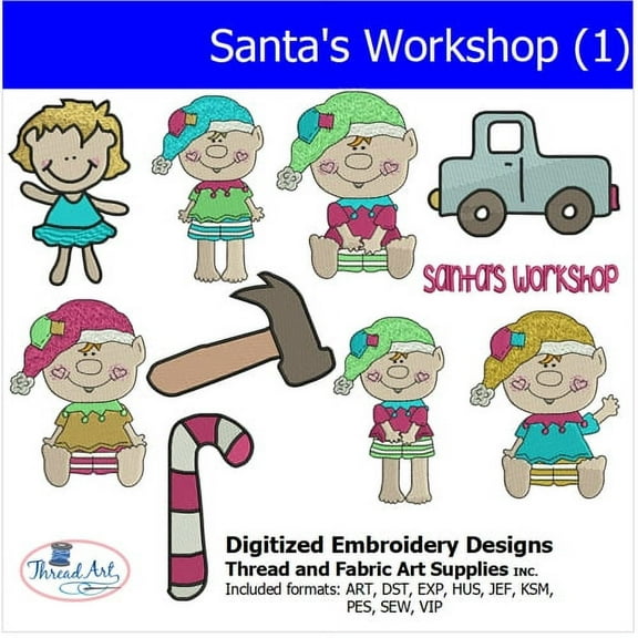 Santa's Workshop (1) Embroidery Designs - All Popular Formats Included - Loaded on USB Stick