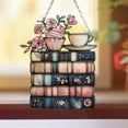 thumbnail image 2 of Teacup and Books Acrylic Suncatcher – Faux Stained Glass Window Hanging with Roses and Pastel Books, Cottagecore Decor for Readers, 2 of 4