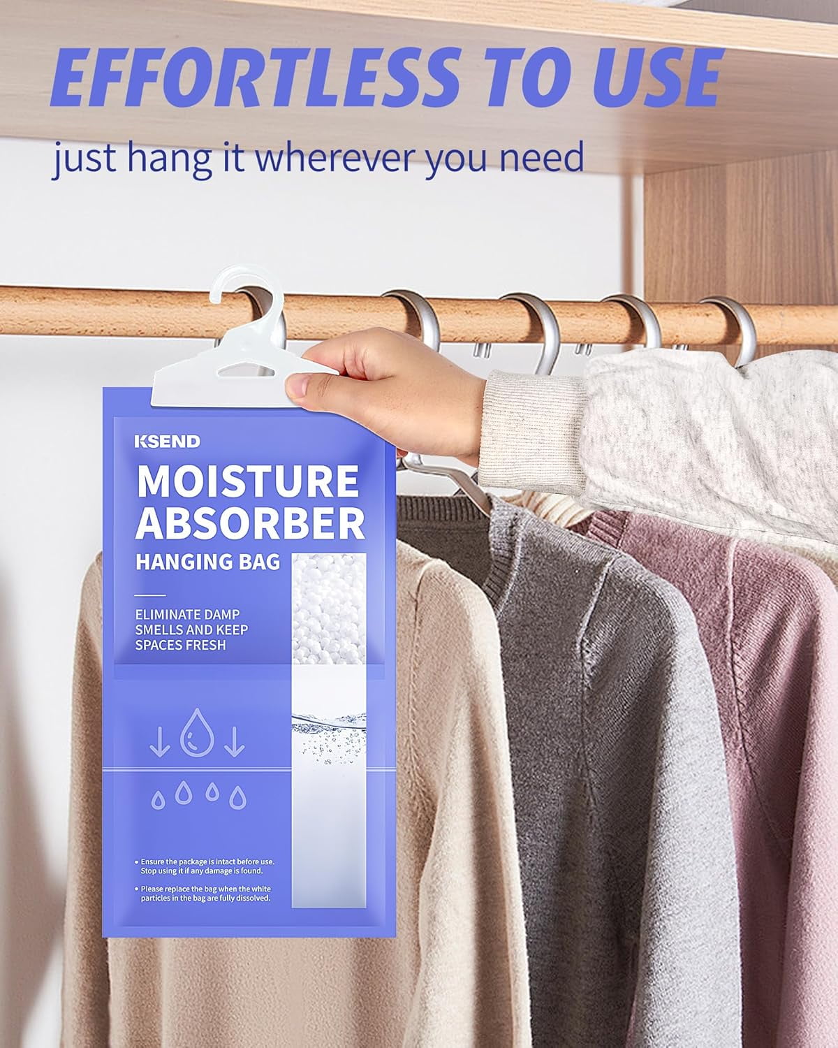 Moisture Absorbers 10 Pack, 9.8 Oz Compact Dehumidifier Bags & Packs, Hanging Bag, Humidity Absorbers, Closet Deodorizer Against Musty Odors, 11.8'' x 6.3''