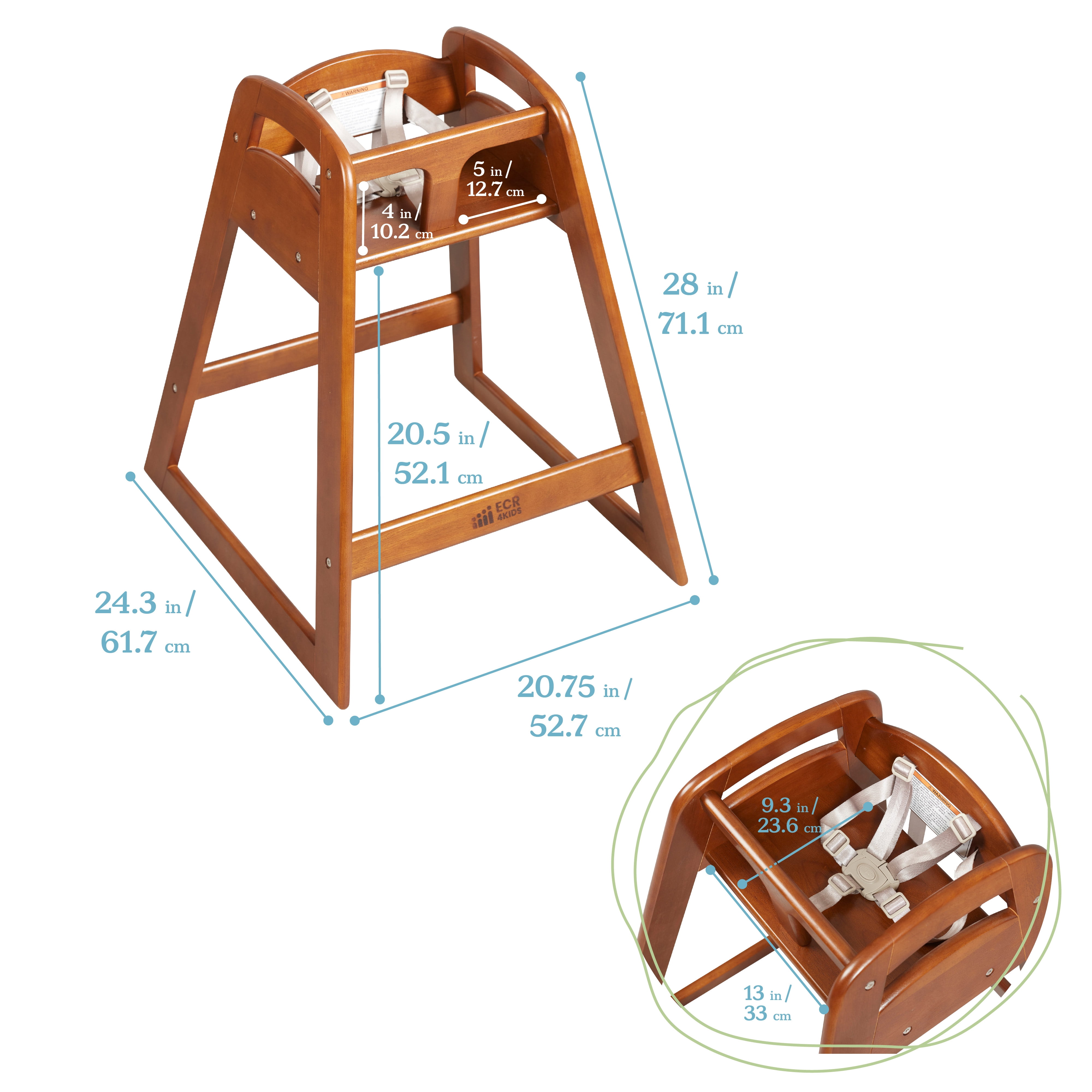 ECR4Kids ASATT Wooden Baby High Chair with Safety Strap, Childrens Furniture, Dark Walnut