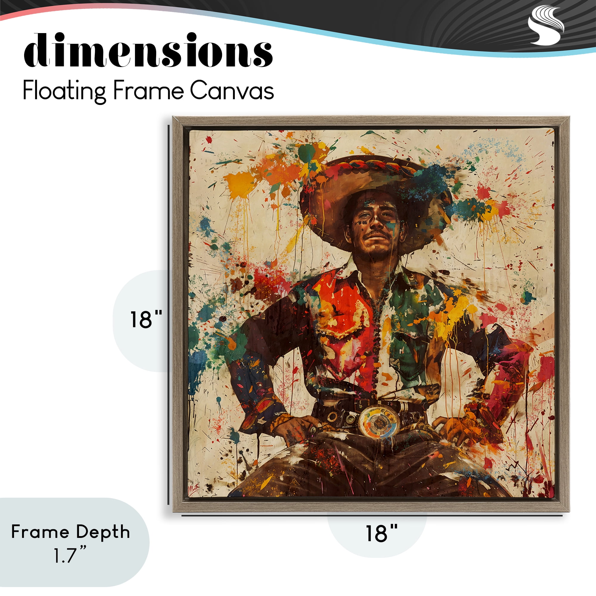 Stupell Industries El Mexicano with Paint Splatters Brown Framed Floater Canvas Wall Art, design by Marta Wiley