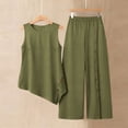 thumbnail image 7 of Womens Summer Linen 2 Piece Outfit Sleeveless Asymmetrical Tank Tops with Side Buttons Wide Leg Pants Two-Piece Travel Sets Green S, 7 of 7