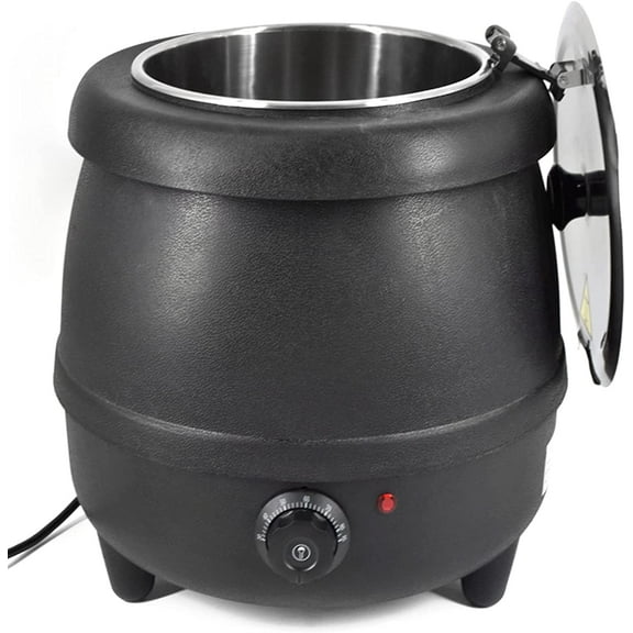 10L  Food Warmer - Soup Kettle With Stainless Steel Hinged Lid, 400W 110VPP Shell Electric Black Countertop Warmer, Detachable Pot for Restaurants and Large Families