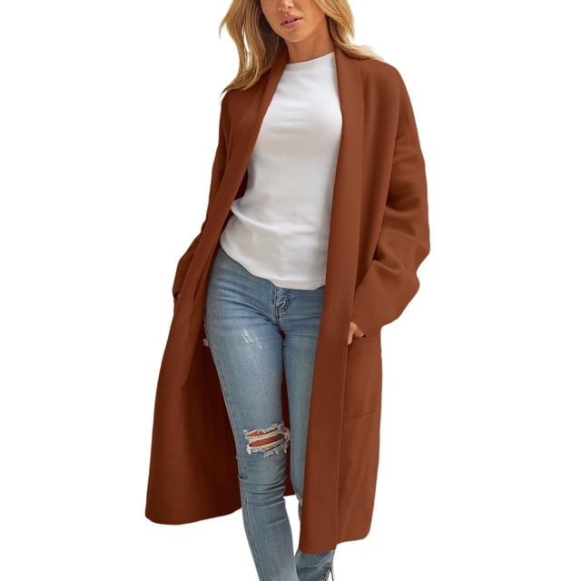 2DXuixsh Simple Womens Cardigan Plus Size Elegant Casual Solid Color Lapel Pocket Button Loose Jacket Sweaters Coat Lightweight Soft Outwear Brown Size Xxl