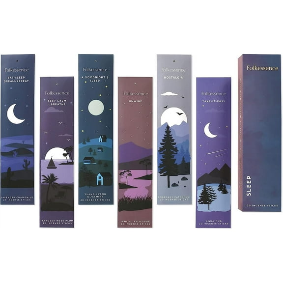 Folkulture Incense Sticks, Set of 6 (120 Sticks) - Rosemary, Jasmine, Lavender, Sage, Sleep Incense Sticks, Insence Sticks Variety Pack - Insense Sticks, Natural and Non Toxic (Sleep)