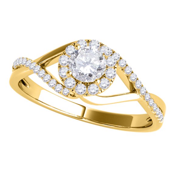 Mauli Jewels Engagement Rings for Women 0.50 Carat Diamond Halo Engagement Precious Ring 4 prong 10K Yellow Gold