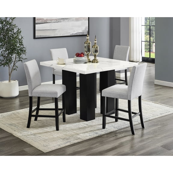Square Table and Upholstered Chairs Set / Perfect for 4-Person Dining