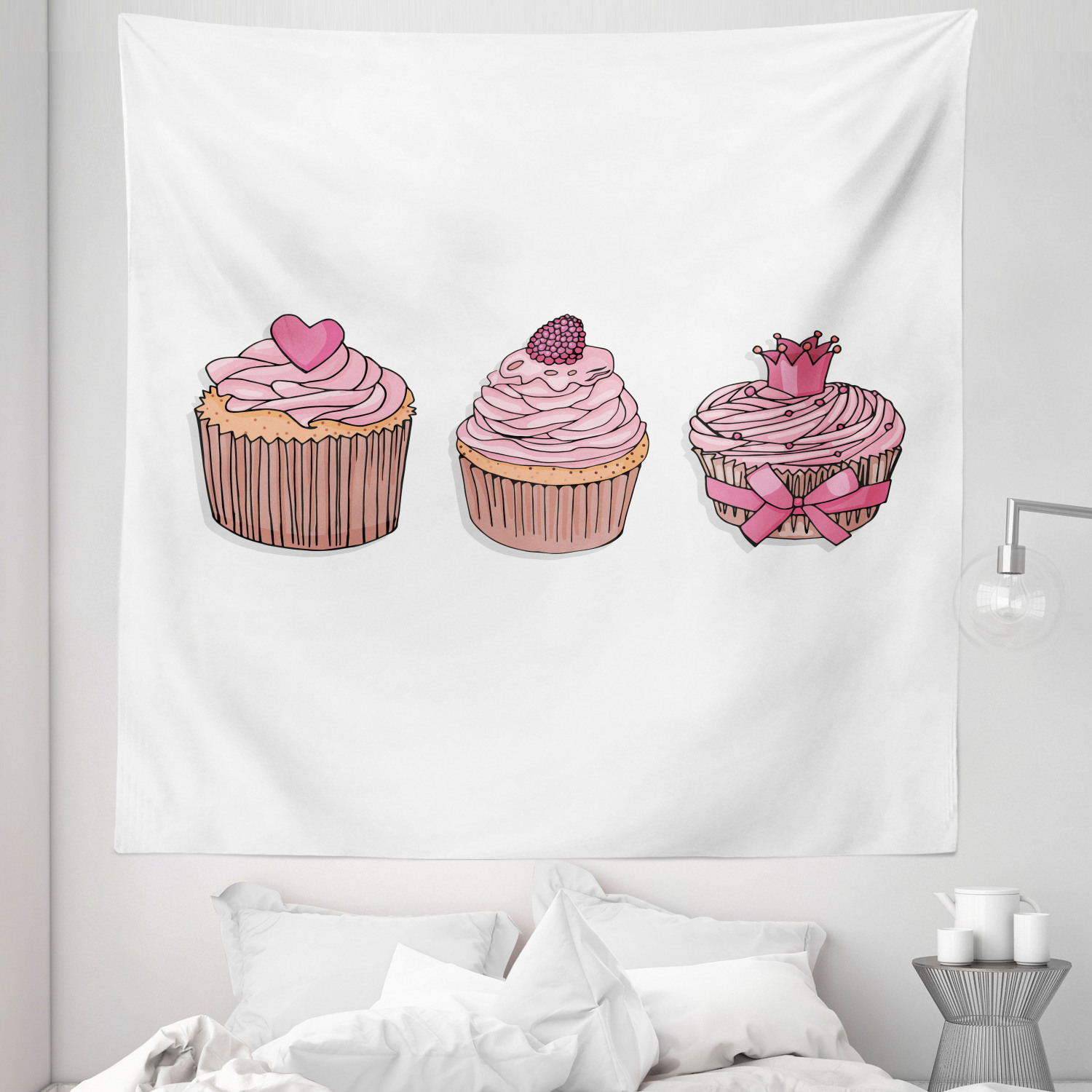 Cupcakes Tapestry, Rose Toned Cream and Heart Berry Crown Topping ...