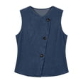 thumbnail image 7 of Women Sleeveless Tops, Denim Round Neck Asymmetric Button - Front Vest for Coffee Dates, Shopping & Art Exhibitions, 7 of 7