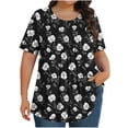 thumbnail image 2 of Otvok Womens Plus Size Tops Printed Crew-Neck Short-Sleeved Pleated Loose Blouses, 2 of 6