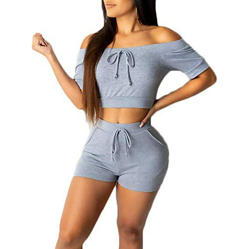 Multitrust Multitrus Women 2 Piece Set Crop Top And Shorts Bodycon 