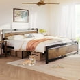 thumbnail image 1 of Twister.CK King Size Bed Frame with Wooden Headboard and Footboard, Metal Frame Bed Platform No Box Spring Needed, Rustic Brown, 1 of 8