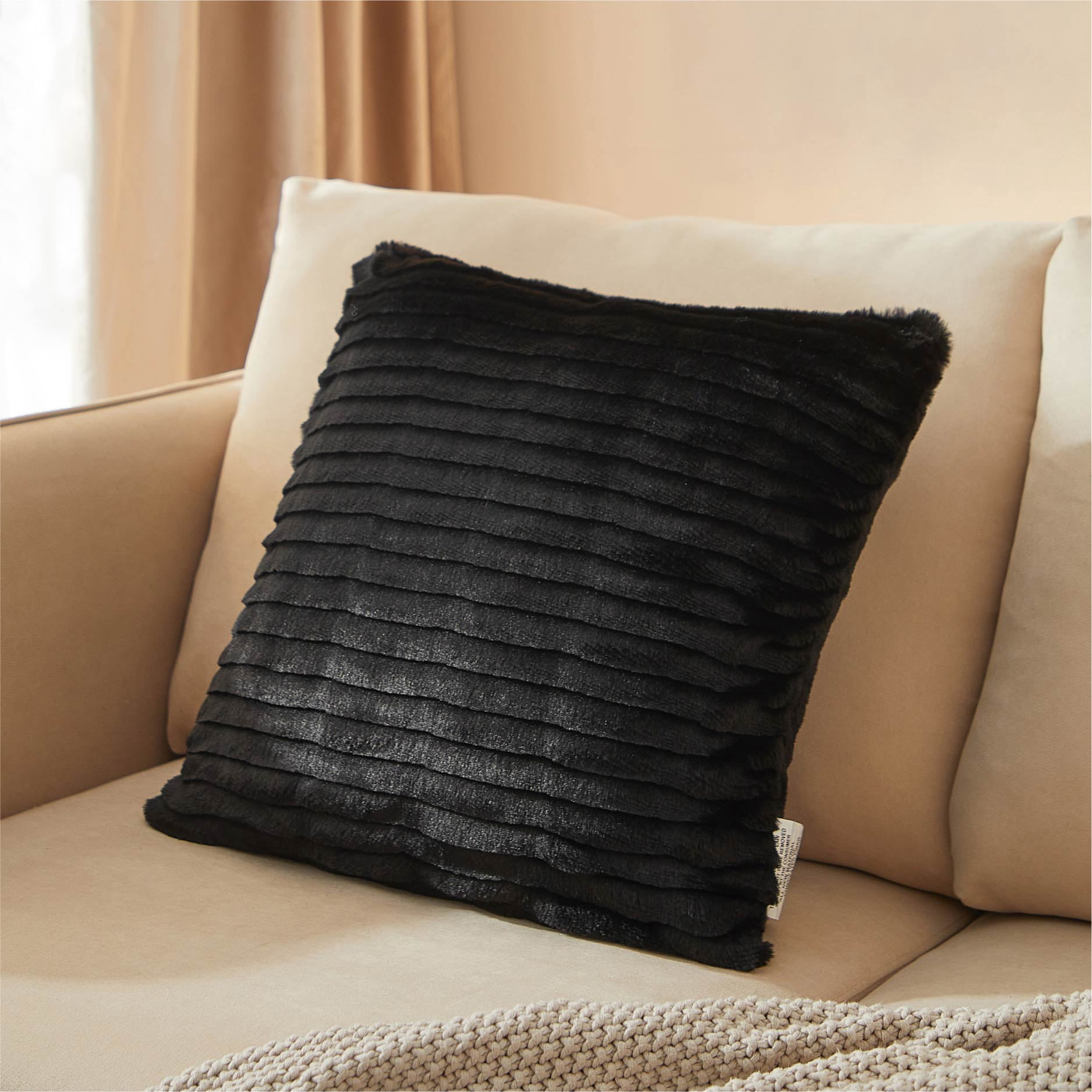 Mainstays 18" x 18" Rich Black Ruched Fur Decorative Throw Pillow