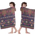 thumbnail image 4 of Purple Boho Tribal Floral and Mandalas Pattern Hooded Bath Towel，60"x35" for Ages 3 To 12 Kids, Quick Dry Lightweight Soft Microfiber Hood Beach Towel Cover Up for Kids, 4 of 7