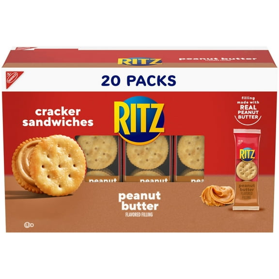 RITZ Peanut Butter Sandwich RRF12 Crackers, Lunch Snacks, 20 Snack Packs (6 Crackers Per Pack)