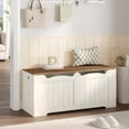 thumbnail image 2 of Hzuaneri 43.3" Large Storage Chest, Wooden Storage Bench with 2 Hinges, Lift-Top Chest Organizer for Living Room, Bedroom, White and Brown, 2 of 7