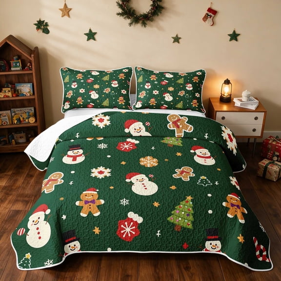 Manfei Snowman Twin Quilt Set Snow Twin Coverlet Set, Mint Pink 2 Pieces 1 Bedspread and 1 Pillowcase