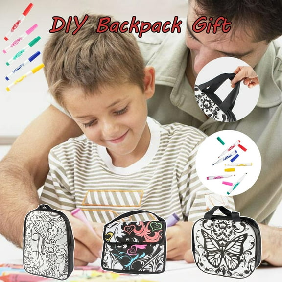 ABPWLY Toys Hand Painted Cloth Graffiti Coloring DIY Personalized Paintable Backpack for School Bag with Markers Game