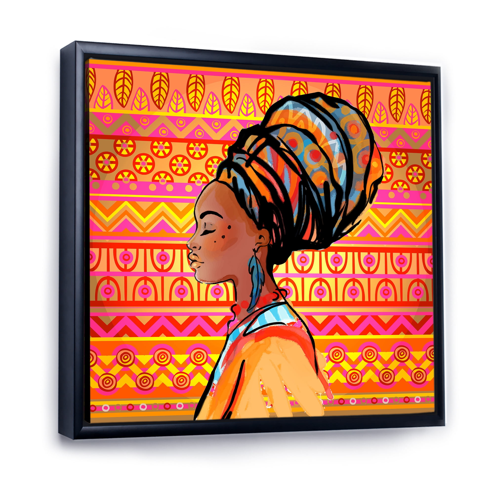 Designart 'Portrait of African American Woman With Turban I' Modern Framed Canvas Wall Art Print