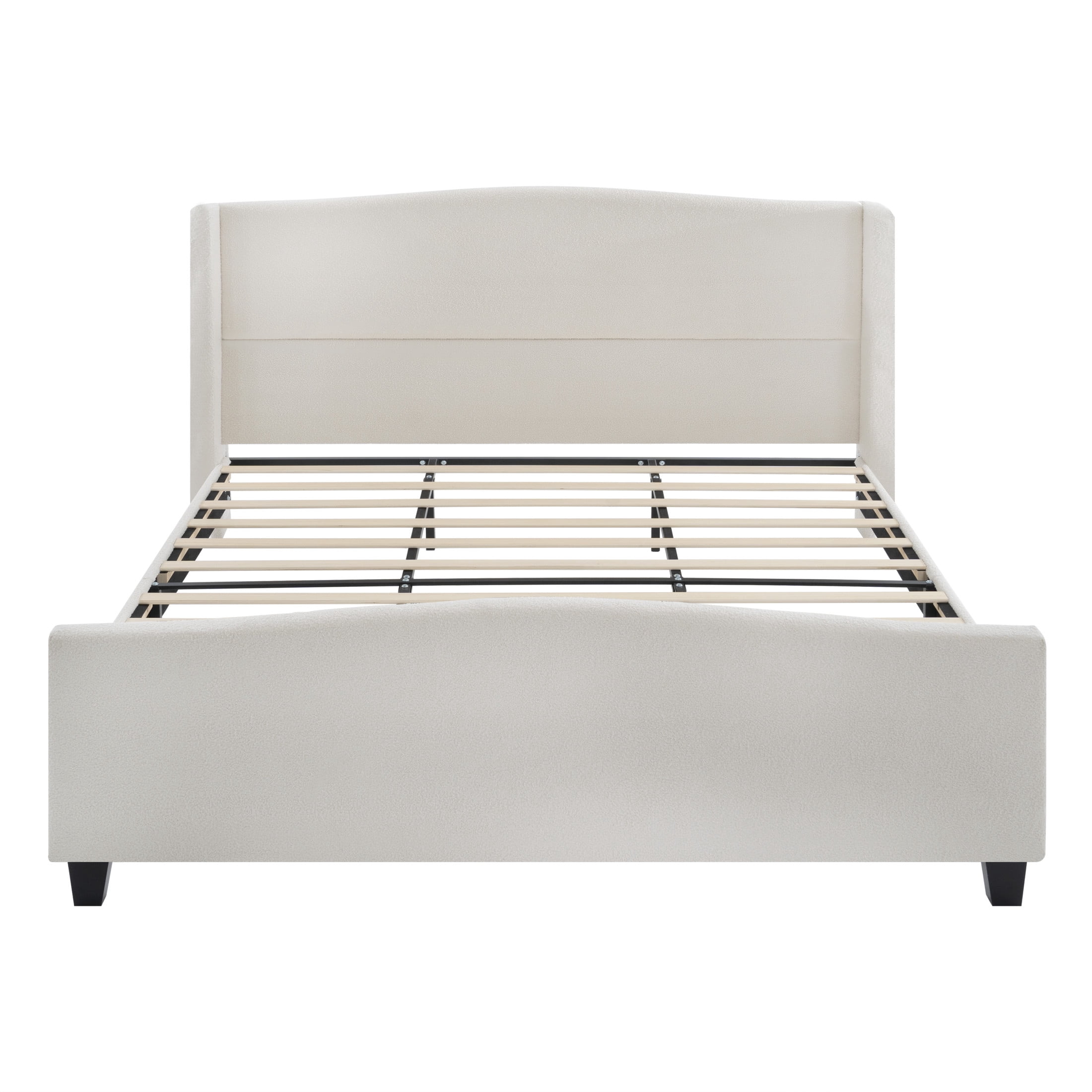 Noble House Diane king Size Upholstered Bed Frame, Teddy Velvet Headboard with Solid Wood Legs, Minimal Design, White