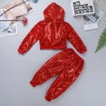 thumbnail image 4 of Eandarui Kids Boys Girls 2PCS Shiny Sequins Hip-hop Jazz Street Dance Outfit Long Sleeves Hooded Top Red 130, 4 of 7