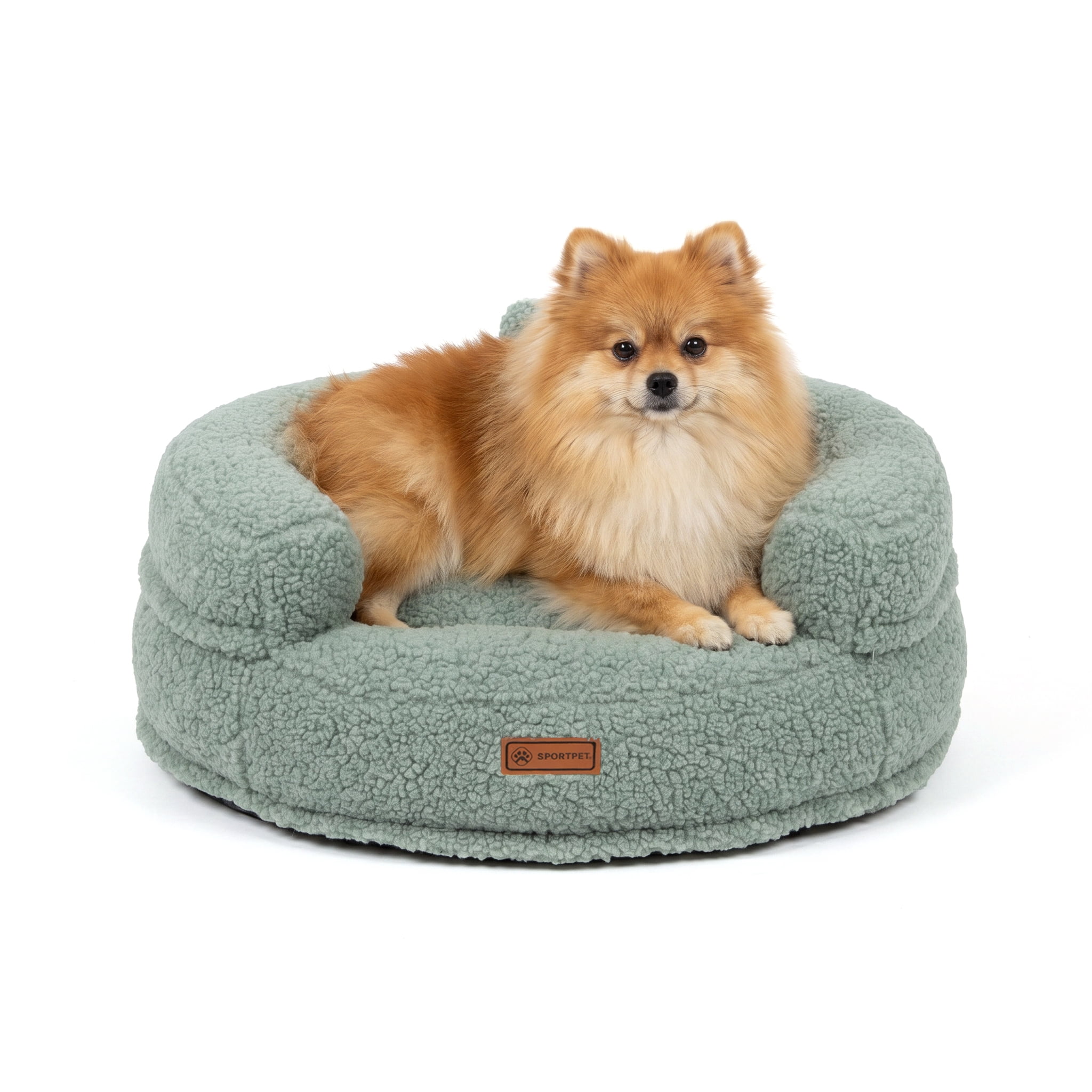 SportPet Round Plush Sherpa Cuddler Pet Bed with Bone Pillow, Blue, One Size