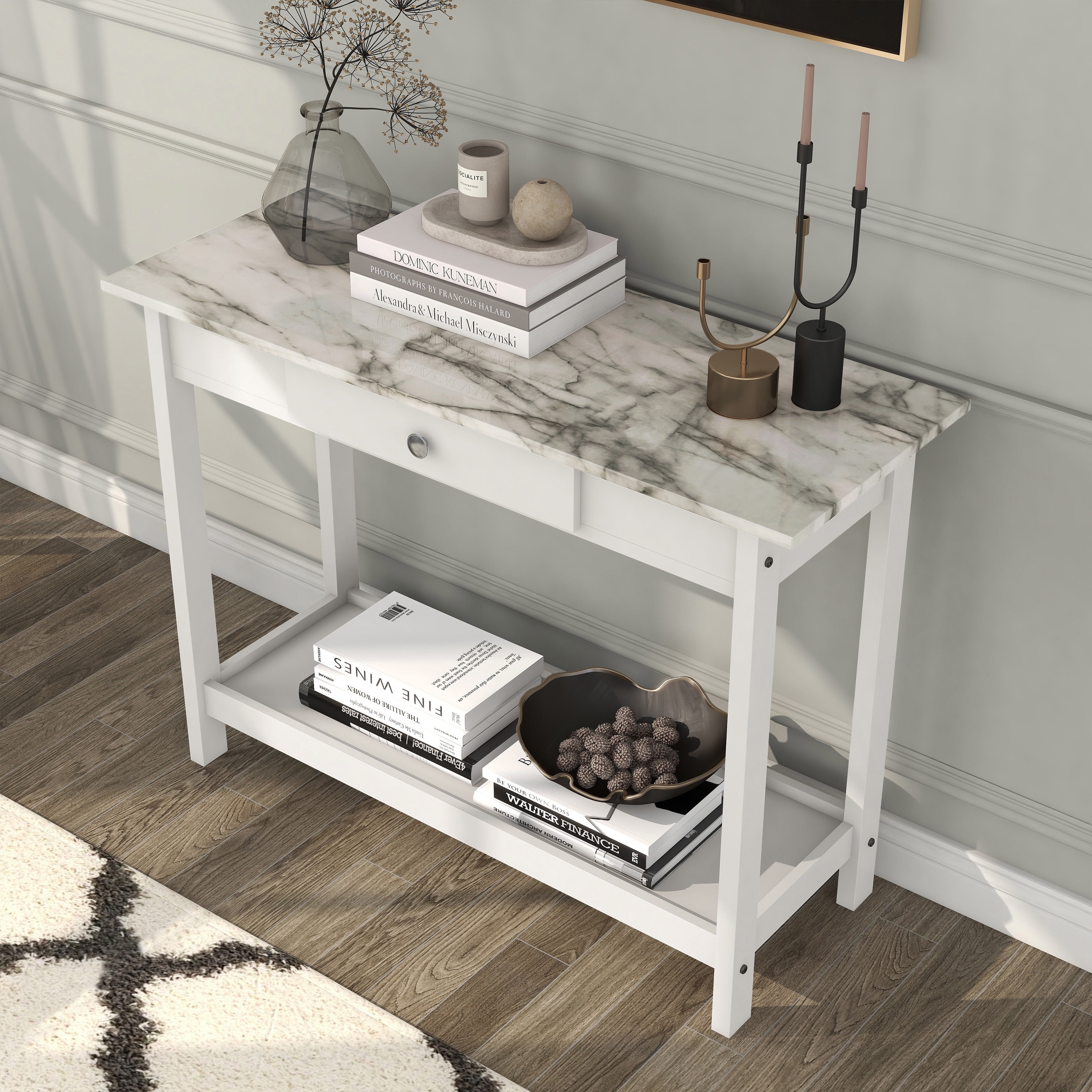 Furniture of America Umbra 1-Drawer and 1-Shelf Wood White Sofa Table