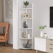 Modern 5 Tier Corner Shelf Stand, Corner Bookshelf Bookcase Plant Shelf for Living Room, Home Office, Kitchen, Small Space