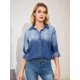 thumbnail image 4 of Camisa Vaquera con Botones para Mujer, Solapa en Degradado, Larga y Bolsillo Azul L, 4 of 9