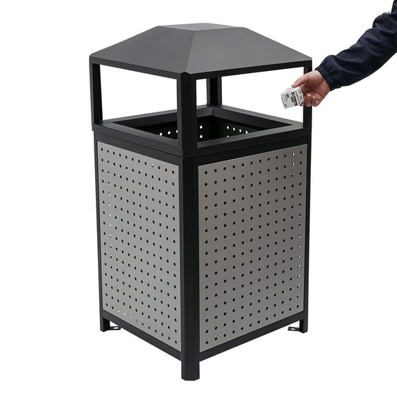 38 Gallon Stainless Steel Garbage Bin Square Waste Container Industries Outdoor Commercial Trash Can with Lid Grey Stainless Steel Garbage Bin
