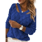 Ladies Spring And Autumn Fashion V-Neck Long-Sleeved Solid Color Off-Shoulder Sweater