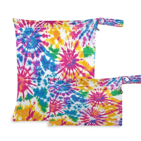 2 Pack Wet Dry Bags Waterproof Reusable Wet Bag with Handle for Travel,Diapers,Dirty Gym Clothes and Toiletries Tie-dye Pattern