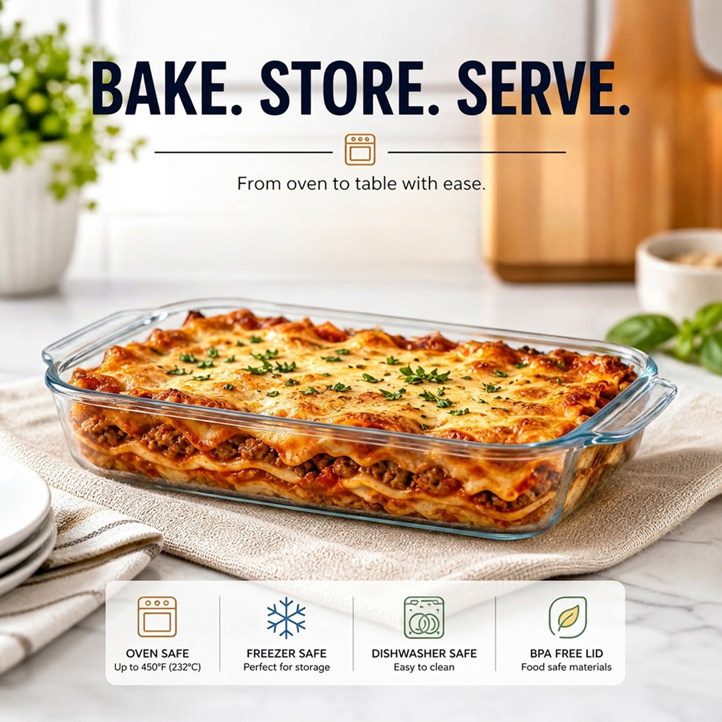 Sorbus 3.5L Borosilicate Glass Baking Dish with Lid, Deep Rectangular Bakeware Pan