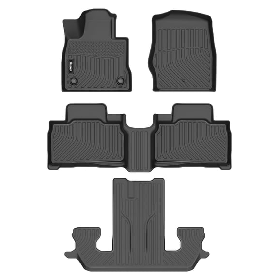 Ikon Motorsports 3D Molded TPE Floor Mats Fits 2022-2026 Ford Explorer 6-Seat, Black Waterproof Non-Slip Floor Liners, Front 2nd Row Carpets 4PCS