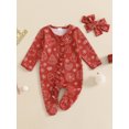 thumbnail image 3 of Newborn Baby Girl Christmas Outfits Ruffle Zipper Footie Romper Long Sleeve Jumpsuit Headband Set Cute Xmas Clothes, 3 of 8
