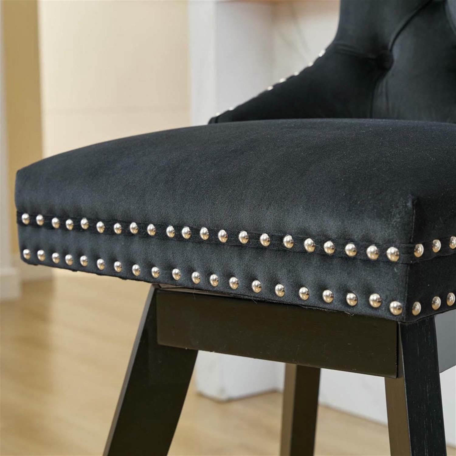 Demi Bonn 38" Counter Height Bar Stools Set of 2, Velvet Swivel Barstools with Button Tufted Back, Kitchen Island Countertop Chairs for Dining Room, Black