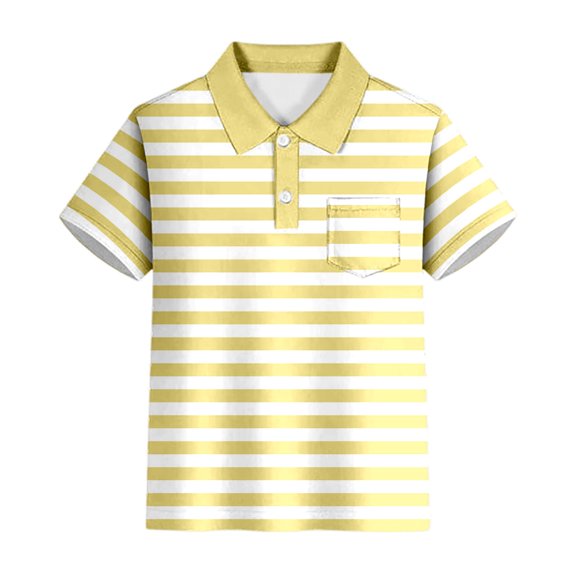 Boys Short Sleeve Striped Polo Shirt Kids Casual Lapel Tee with Chest Pocket Breathable Preppy Casual Summer Top for School Daily Wear(Yellow,3-4 Years)