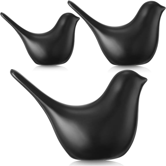 Set of 3 Bird Decor Figurine Ceramic Bird Statue Small Modern Bird Figurines Home Decor Decorative Ornaments for Shelf Desktop Living Room Bedroom Decorations, (Black)