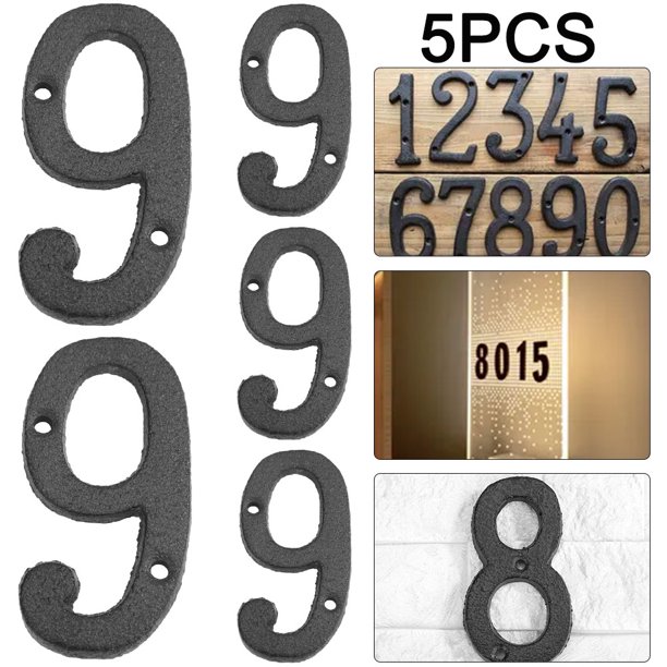 5 Piezas Metal Número Digital Hierro Fundido Casa Signo Placa Puerta DIY Pared (9)